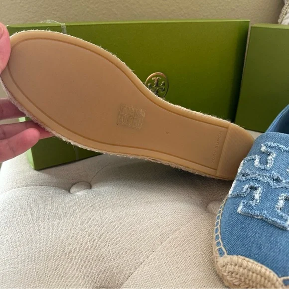 Tory Burch denim DOUBLE T ESPADRILLE shoes - Picture 6 of 10